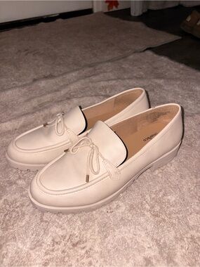Unisa Cream Lug-Sole Loafers with Tie Detail